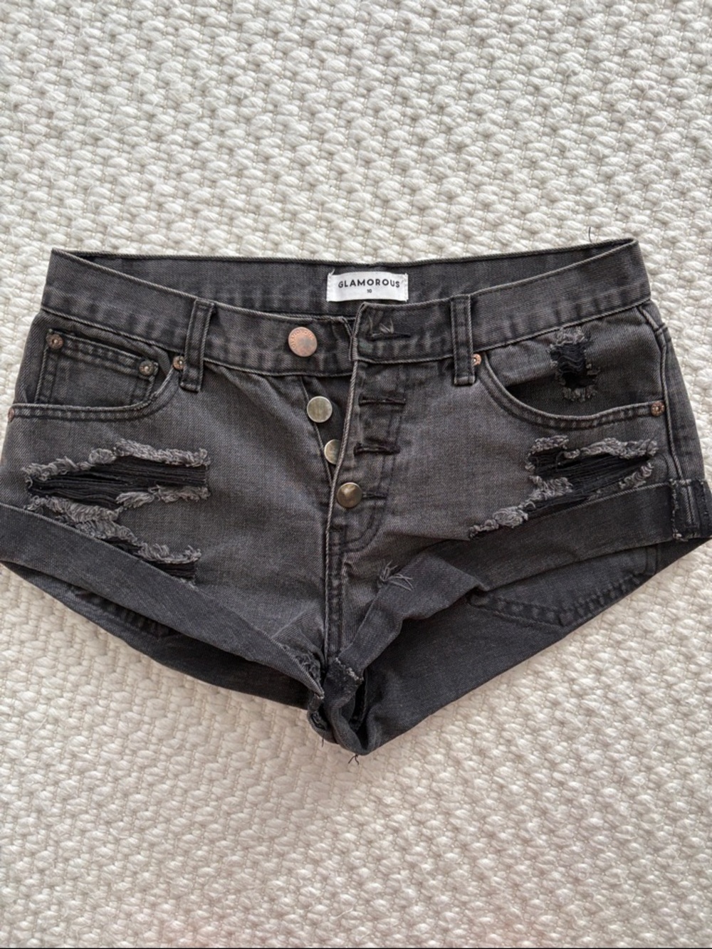 Glamorous Charcoal Distressed Button-Fly Denim Shorts 10